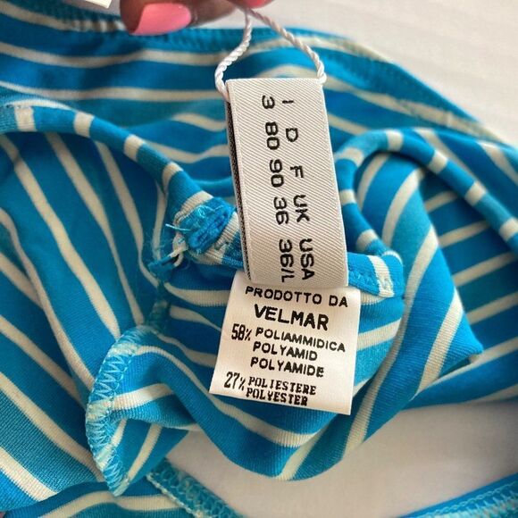 Moschino Mare Boy Short Bikini Bottoms Ruched Back Blue Stripe Size 36/L NWT - Picture 5 of 9